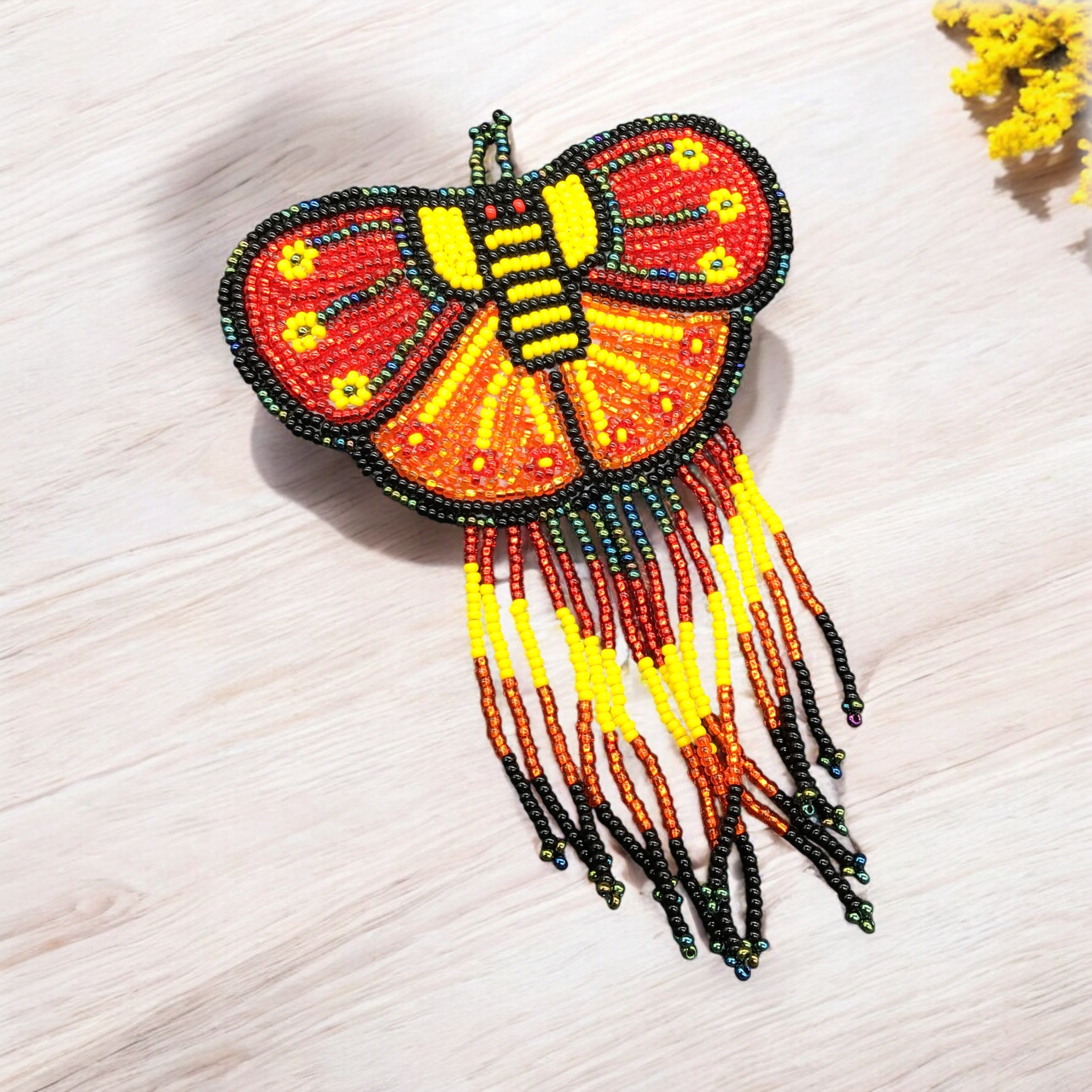 Butterfly Beaded Barrettes with Fringes