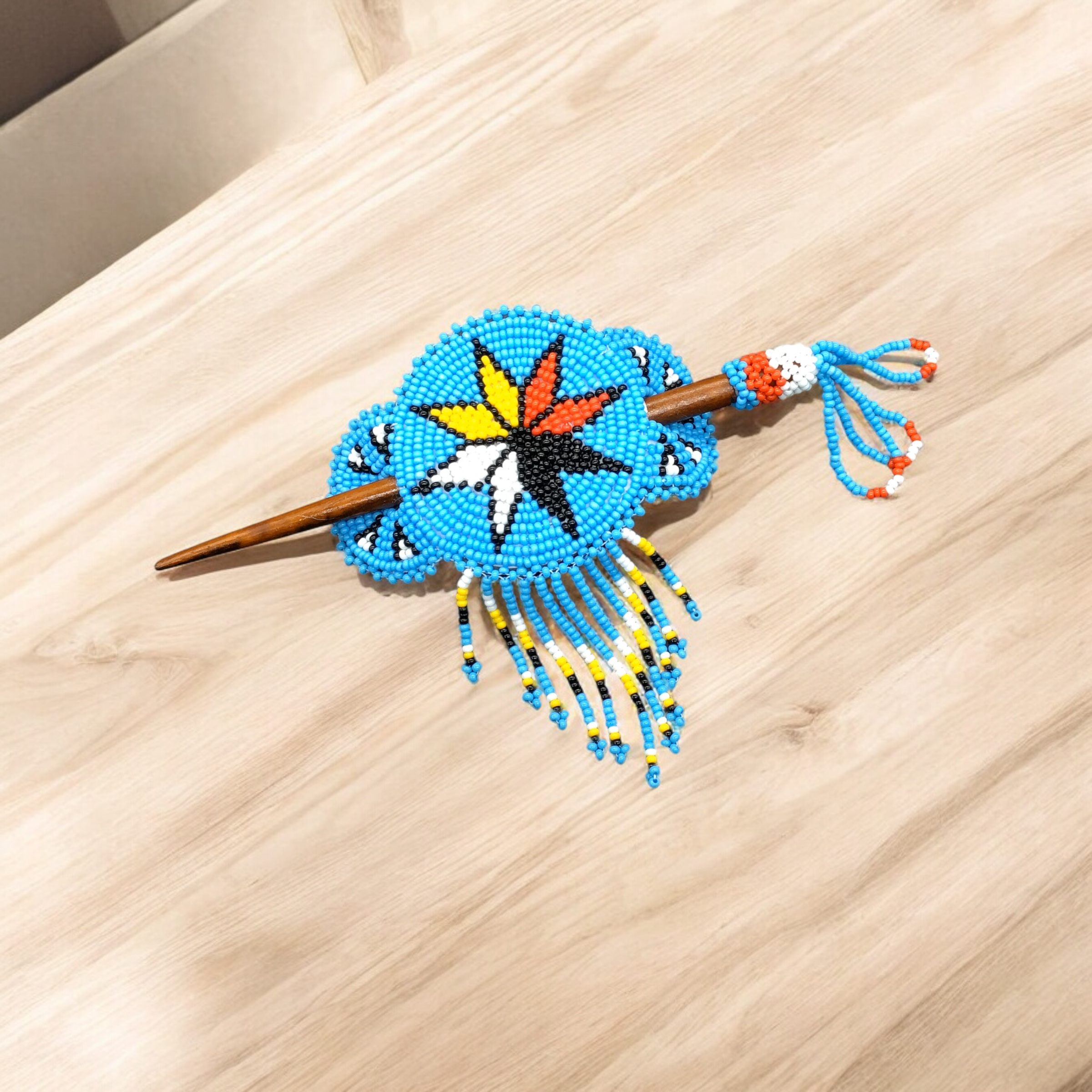 Native American Beaded Barrette with Fringes