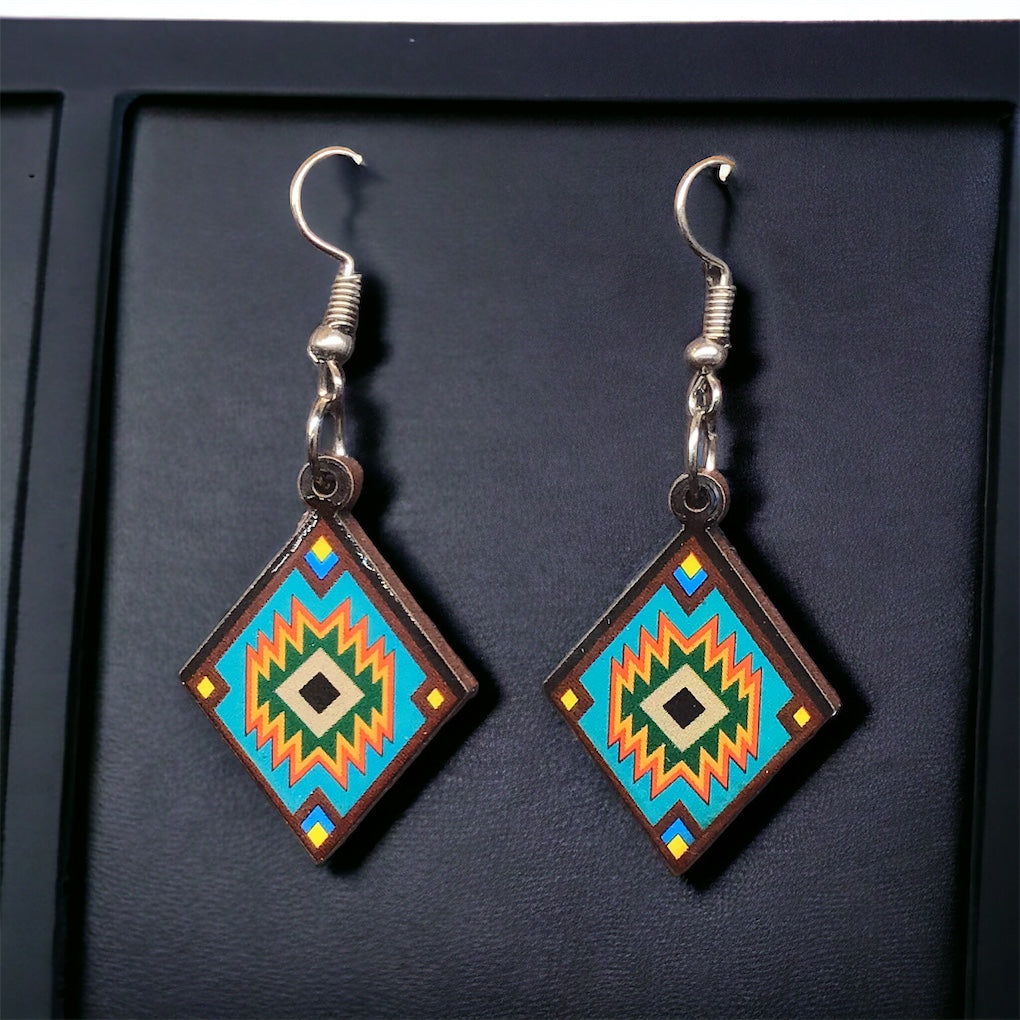 OLDTRIBES™ Painted Wood Earrings with Diamond Shape