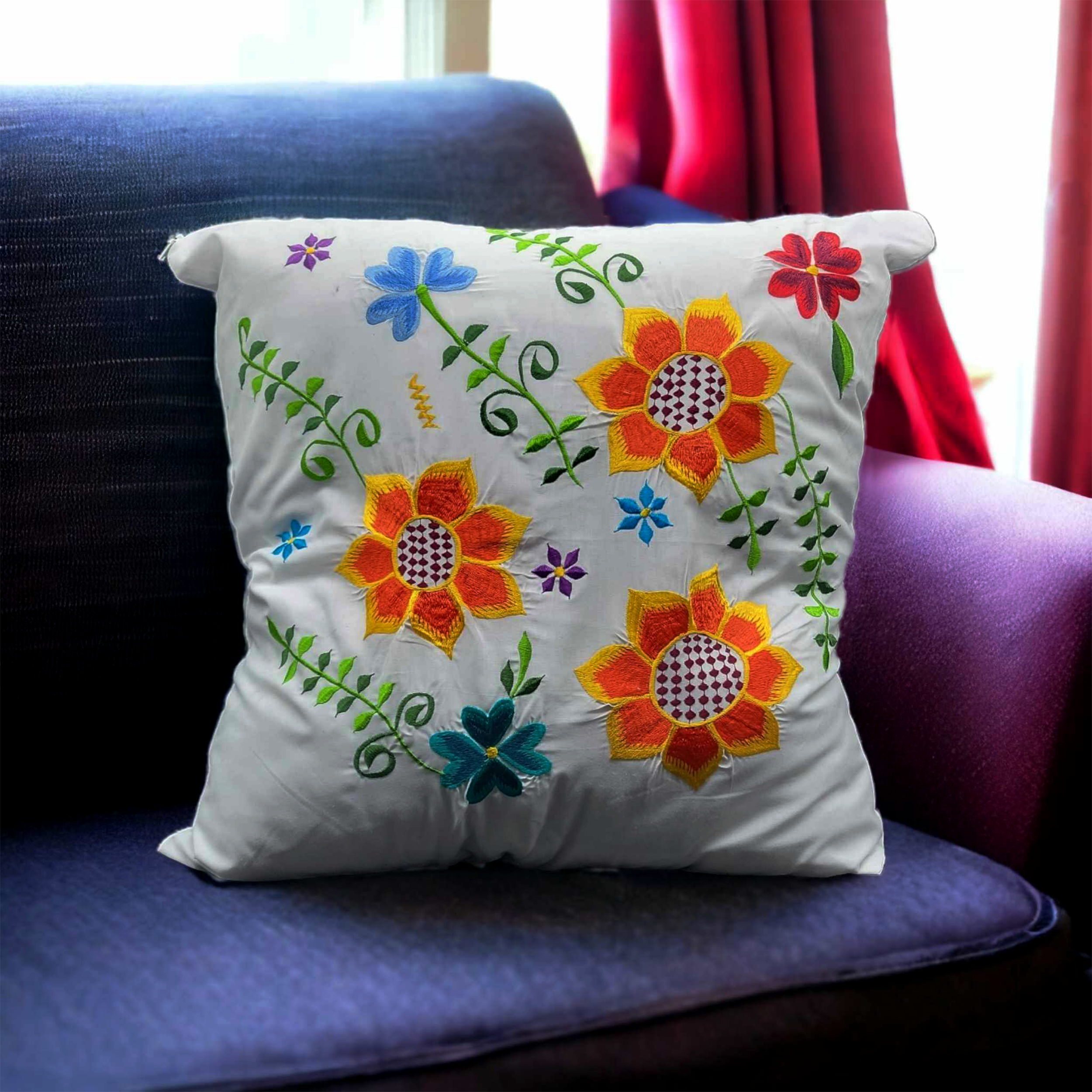 Flower Embroidery Cushion Cover