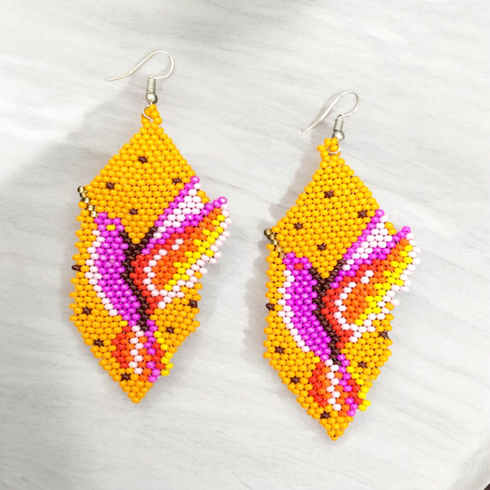 Yellow Beaded hummingbird earrings