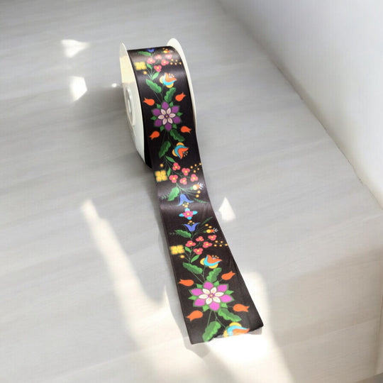 Black Double Face Floral Ribbon Roll