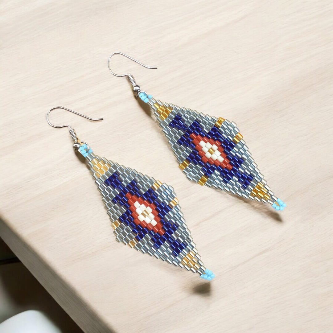 Silver and Red Miyuki Glass Beaded Earrings