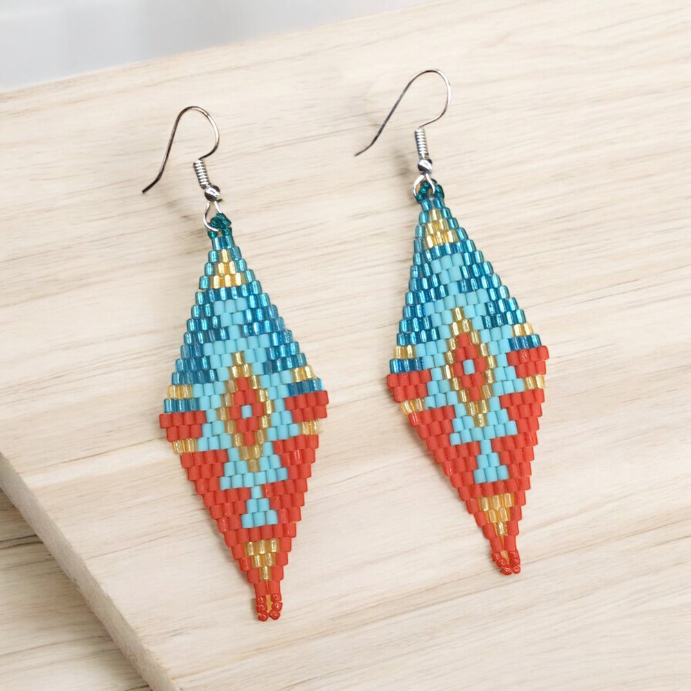 Red and Turquoise Miyuki Glass Beaded Earrings