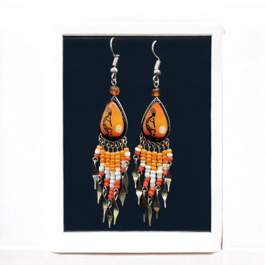 OldTribes™ Small Sized Southwestern Orange and Red Teardrop Earrings