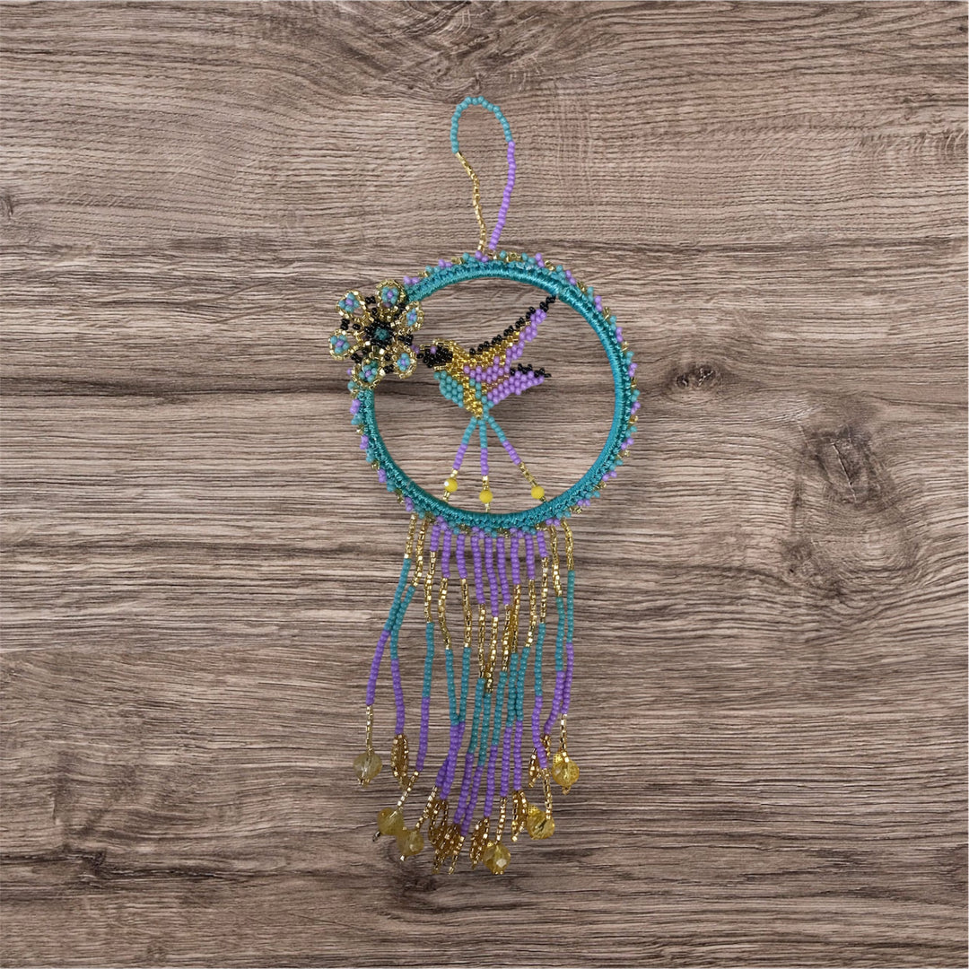 Purple and Turquoise Native Beaded Hummingbird