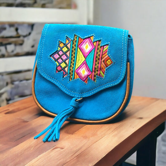 Blue Star Leather Embroidery  Crossbody Purse ( 8X7 INCH)