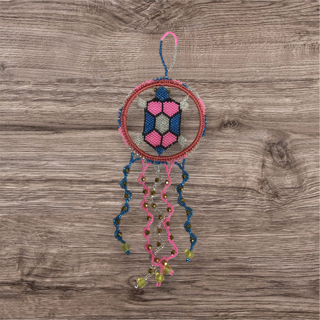 Blue and Pink Beaded Turtle Ornament