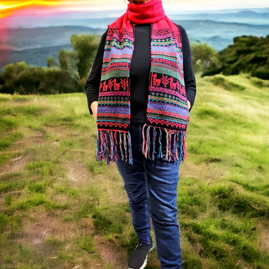 Red and Black Handmade Reversible Alpaca Scarf