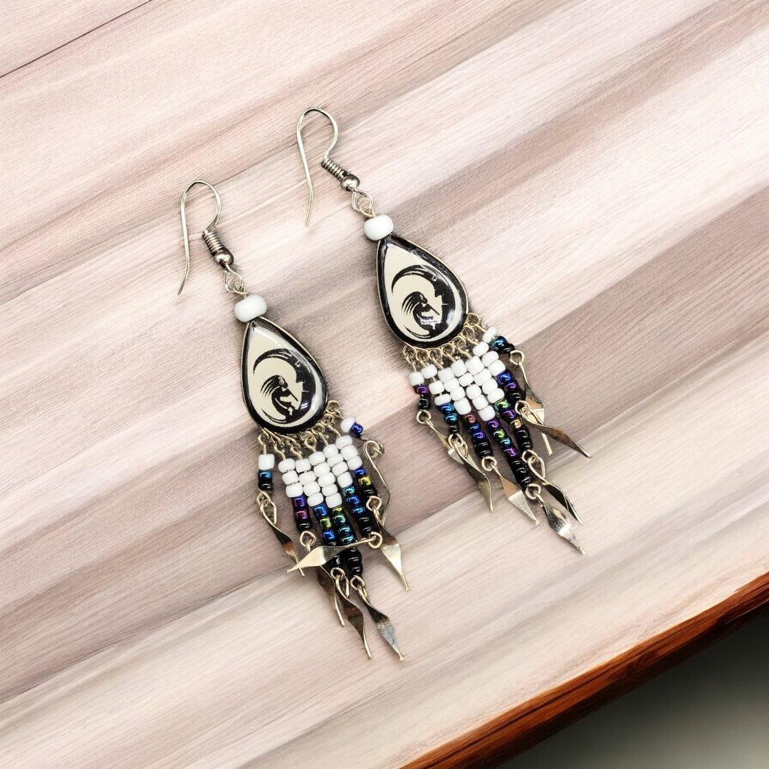 OldTribes™ Small Sized Southwestern White and Black Teardrop Earrings