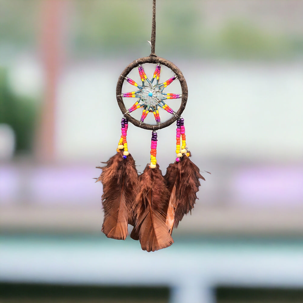 Handmade Brown Dreamcatcher with White Feathers