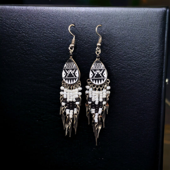 OldTribes™ Small Sized Southwestern Black and White Teardrop Earrings