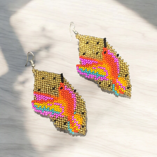 Golden Beaded hummingbird earrings