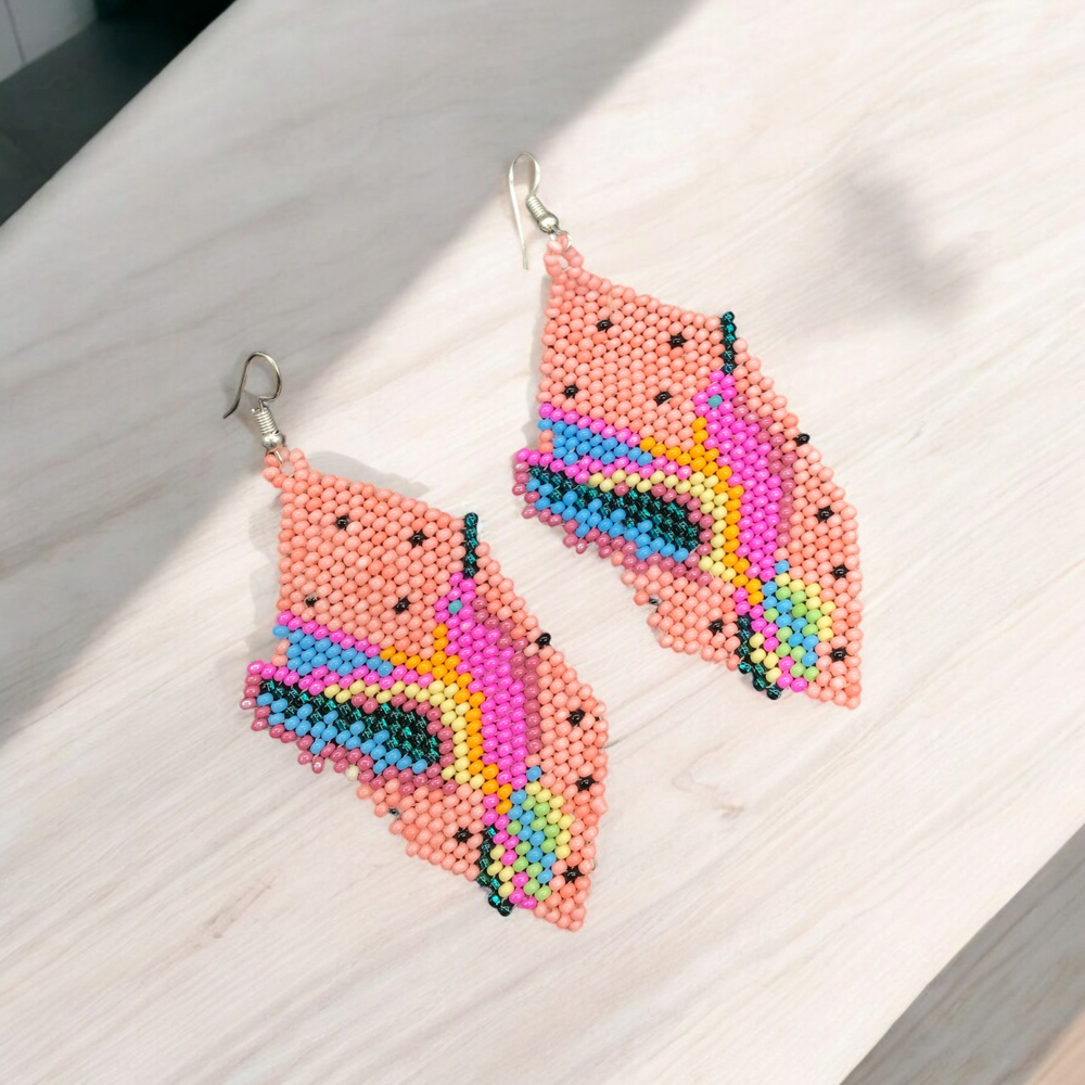 Pink Beaded hummingbird earrings