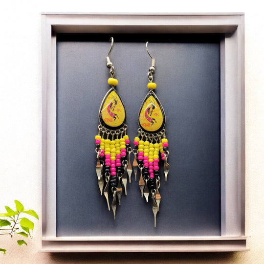 OldTribes™ Small Sized Southwestern Yellow and Black Teardrop Earrings