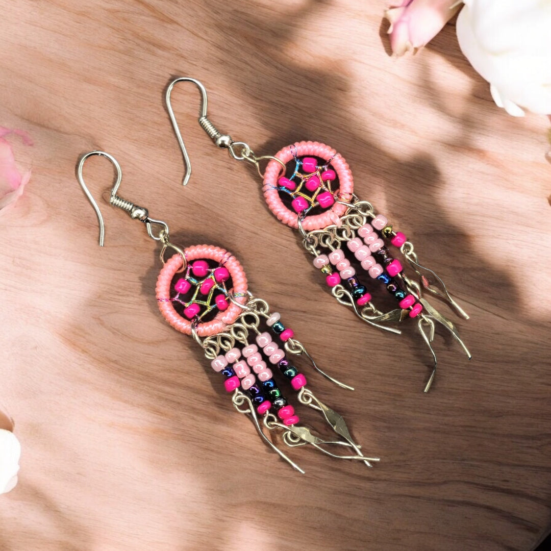 OLDTRIBES™ Pink beaded dream catcher earrings