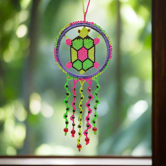 Pink and Blue Beaded Turtle Ornament