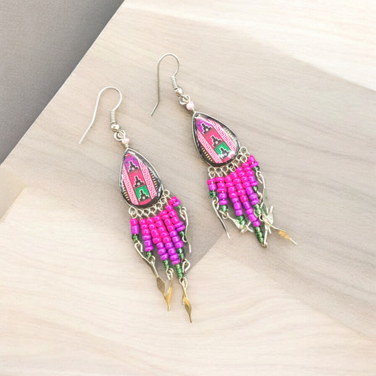 OldTribes™ Small Sized Southwestern Pink and Green Teardrop Earrings