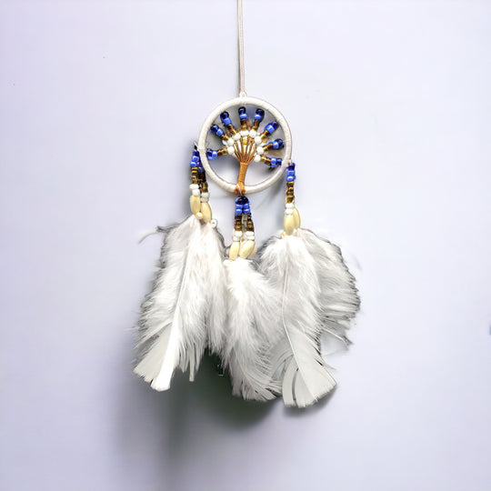 Small Handmade White Dreamcatcher with White Feathers