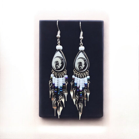 OldTribes™ Small Sized Southwestern White and Black Teardrop Earrings