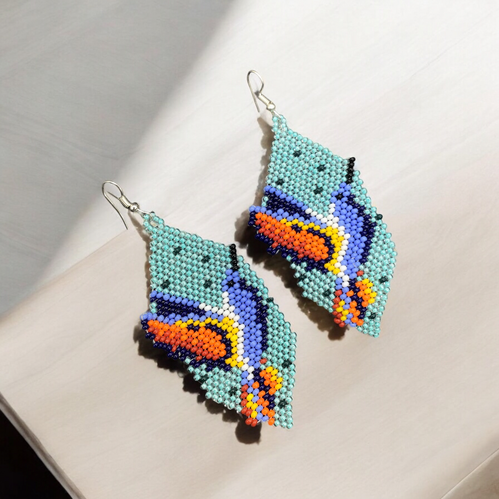 Light Blue Beaded hummingbird earrings