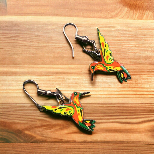 OLDTRIBES™ Painted Neon and Red Bird Earrings