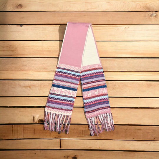 Pink and White Handmade Reversible Alpaca Scarf