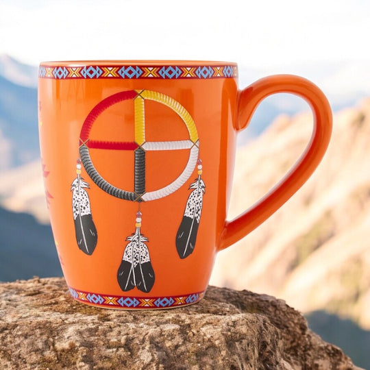 16 Oz Medicine Wheel Orange Ceramic Mug