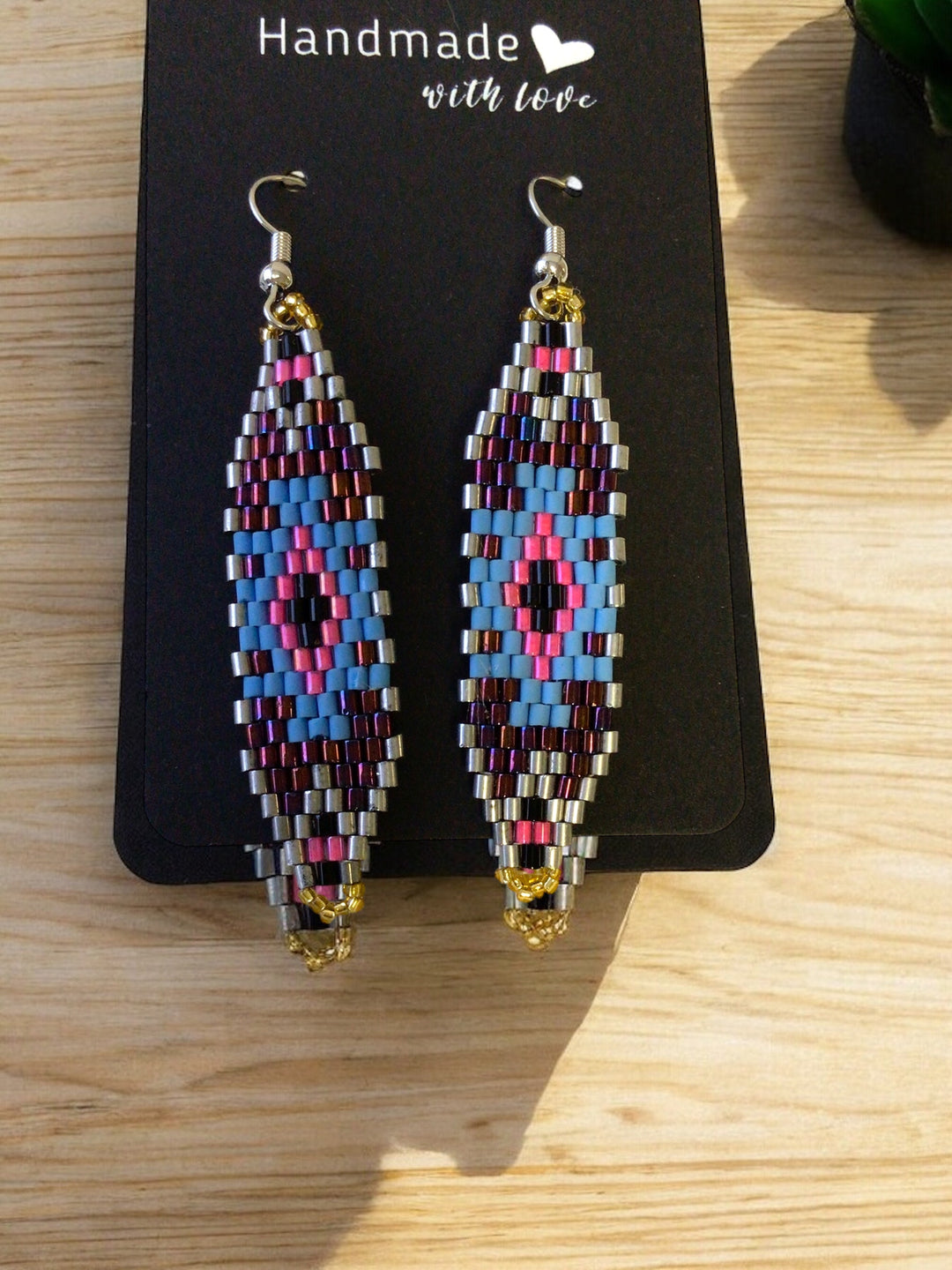 Brown and Pink Miyuki Glass Beaded Earrings