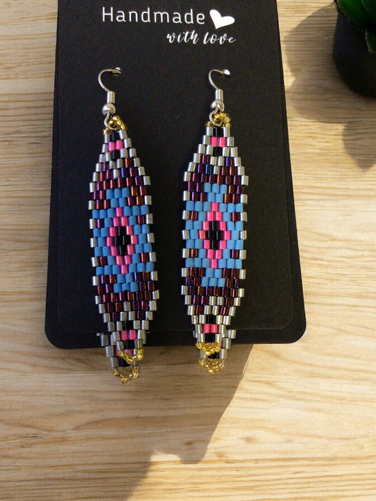 Brown and Pink Miyuki Glass Beaded Earrings