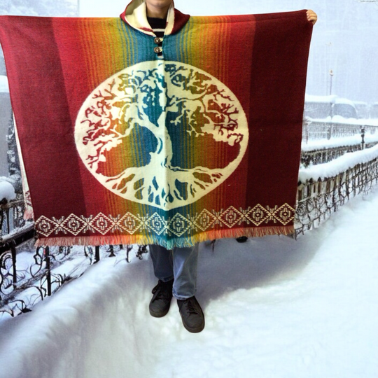 Red and Green Tree of Life Poncho