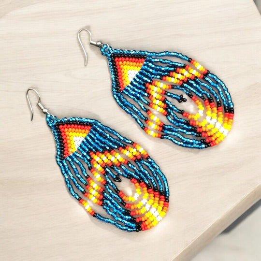 Light Blue Swoop Beaded earrings