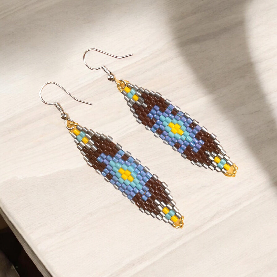 Brown and Blue Miyuki Glass Beaded Earrings