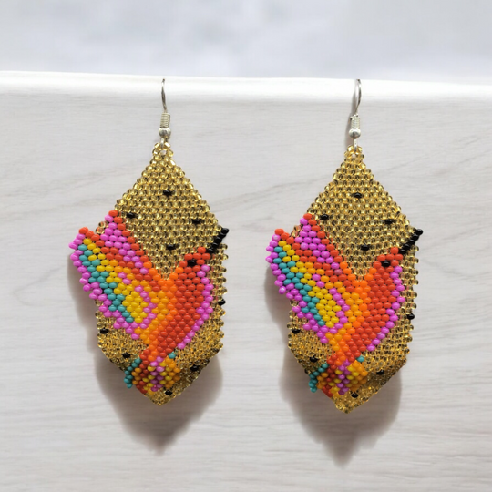 Golden Beaded hummingbird earrings