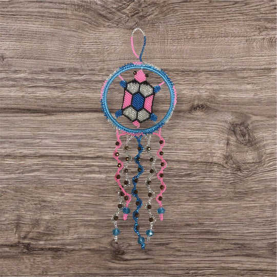 Blue and Pink Beaded Turtle Ornament