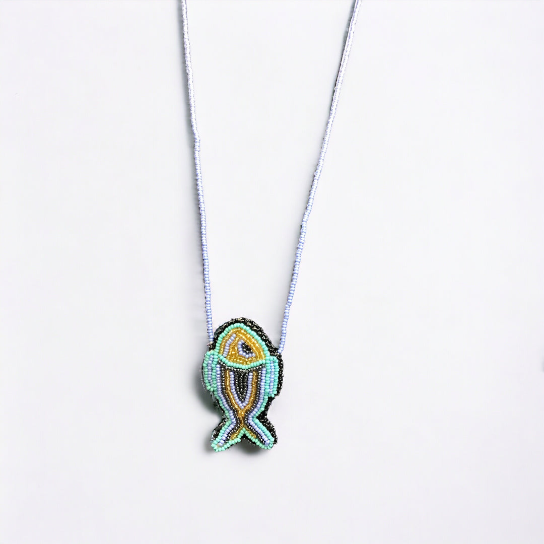 OLDTRIBES™ Necklace Turquoise and Golden Fish Pouch