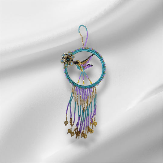 Purple and Turquoise Native Beaded Hummingbird