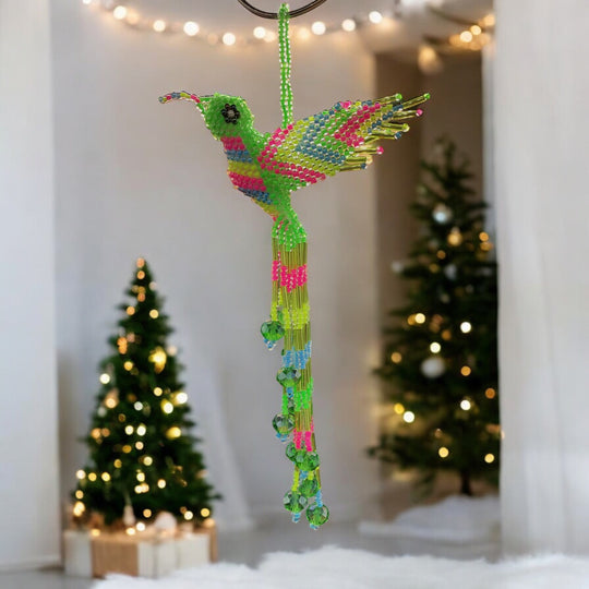 Neon Green Beaded Humming Bird