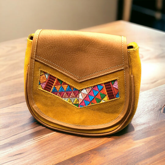 Camel arrow  Leather Embroidery  Crossbody Purse ( 8X7 INCH)