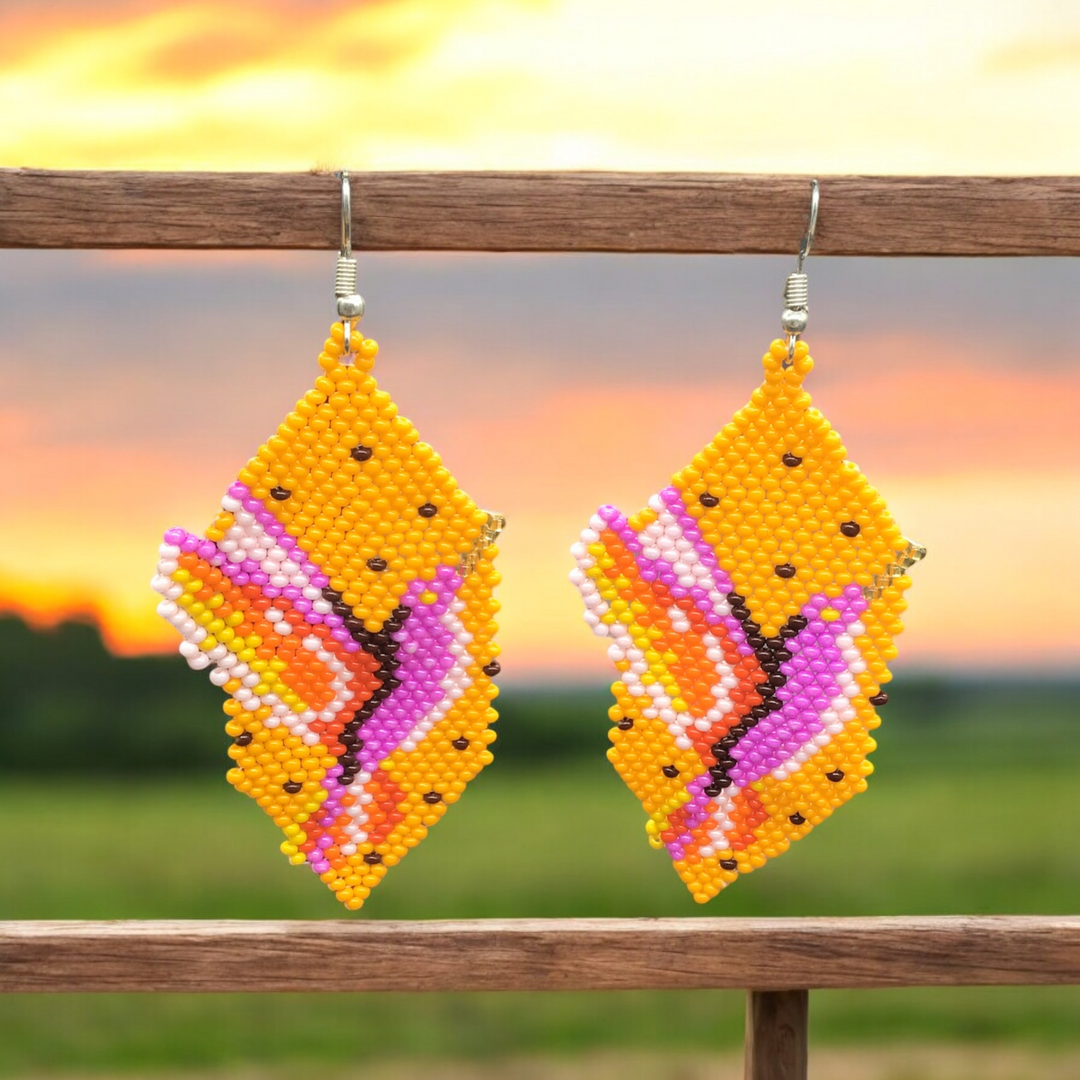 Yellow Beaded hummingbird earrings