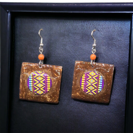 OLDTRIBES™ Wood Painted Purple Square Earrings