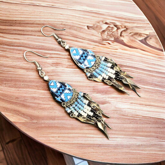 OldTribes™ Small Sized Southwestern Blue and White Teardrop Earrings