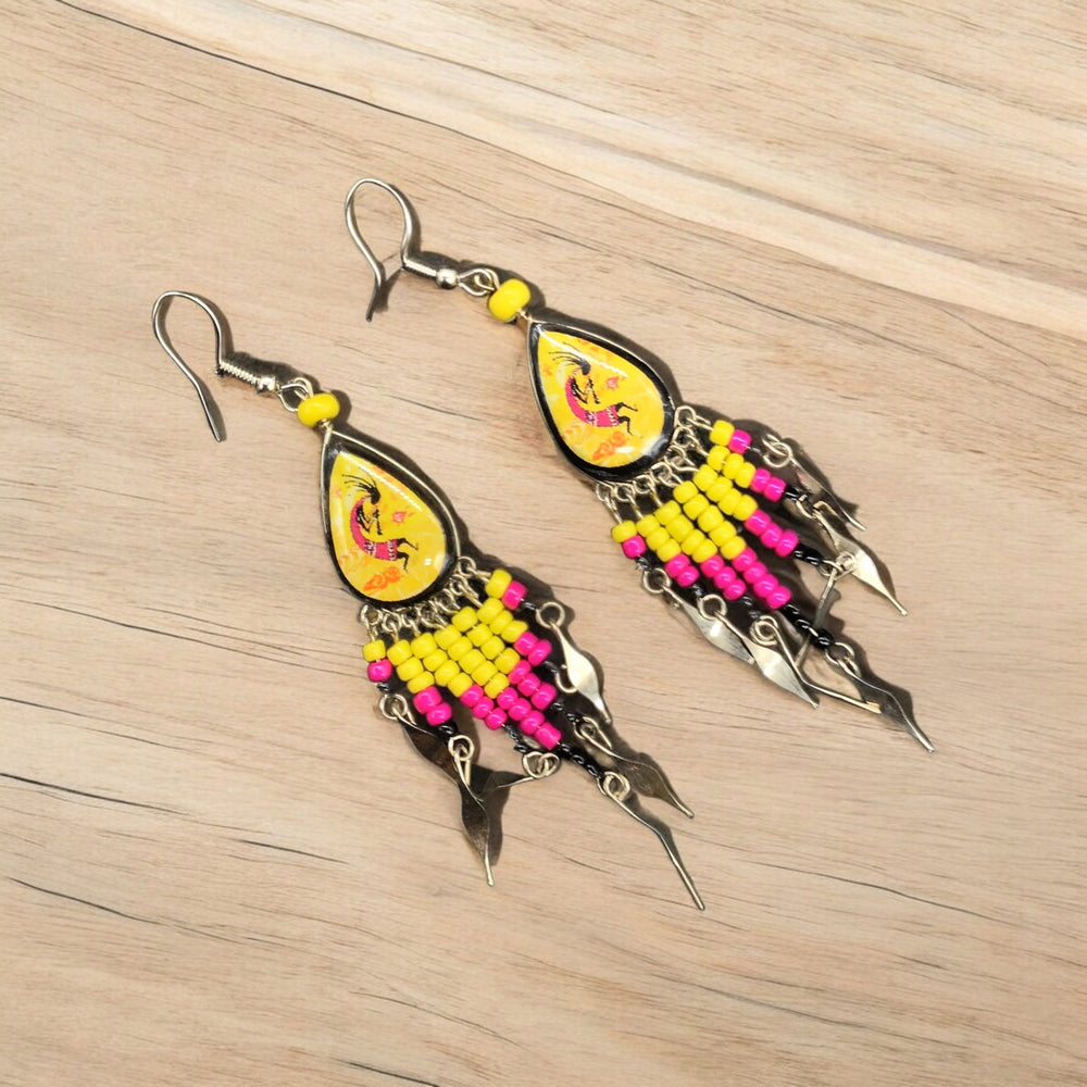 OldTribes™ Small Sized Southwestern Yellow and Black Teardrop Earrings