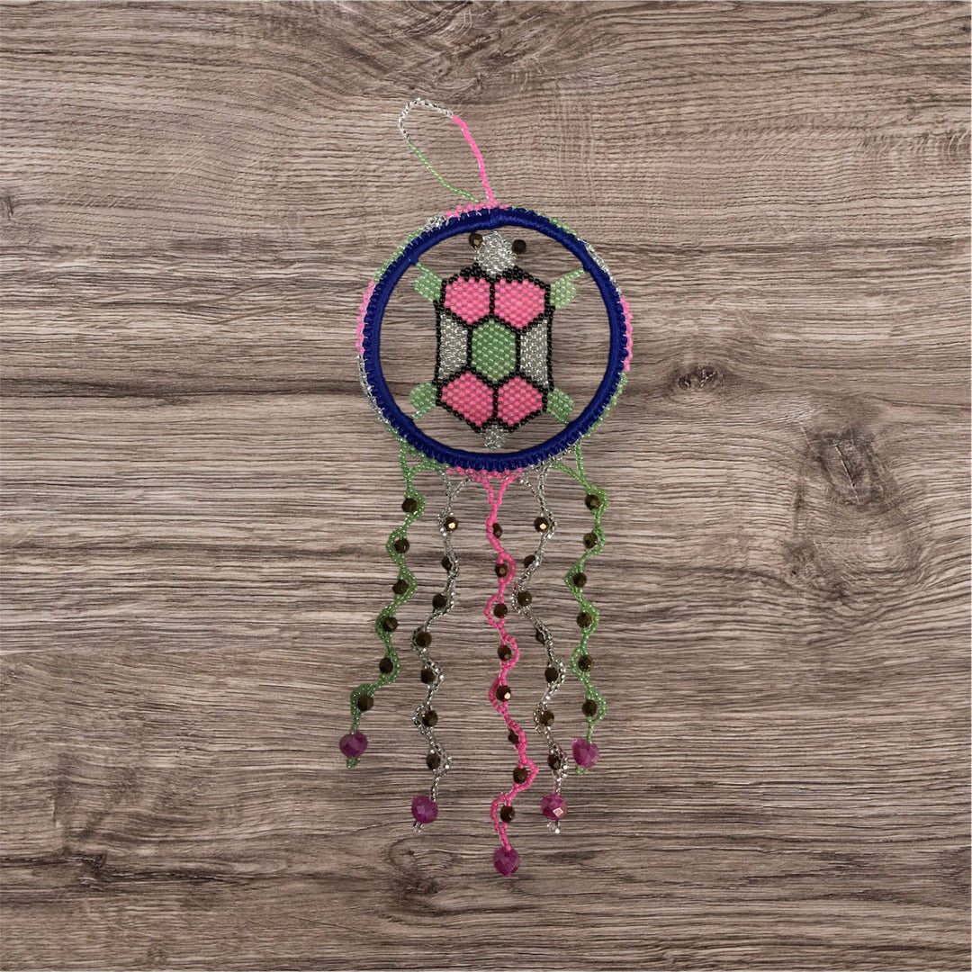 Blue and Pink Beaded Turtle Ornament