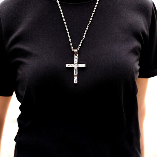 Cross Stainless Steel Necklace Pendants With Long Chain