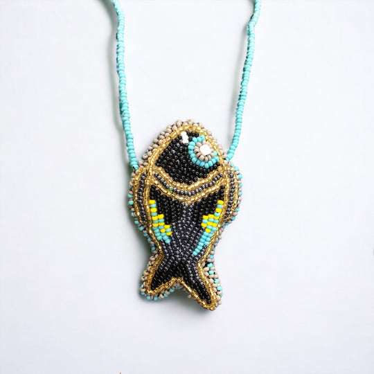 OLDTRIBES™ Necklace Turquoise and Black Fish Pouch