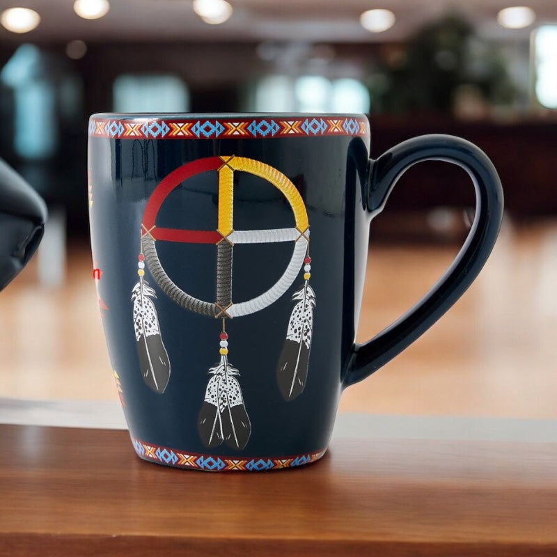 16 Oz Medicine Wheel Black Ceramic Mug