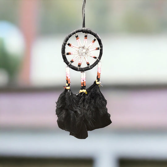 Handmade Black Dreamcatcher with Black Feathers