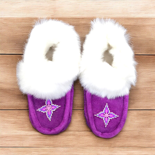 Purple Moccasins with Silver Beadwork ( Size 8)