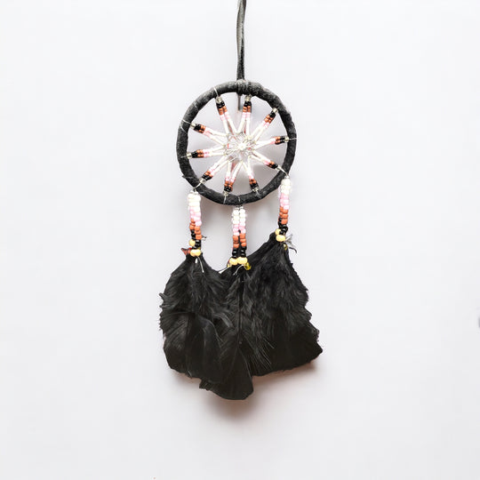 Handmade Black Dreamcatcher with Black Feathers